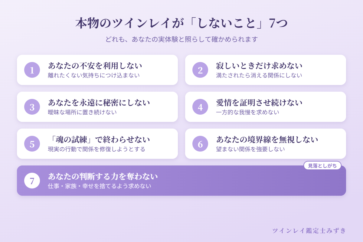 ツインレイ 本物 しないこと7選のチェックリスト図