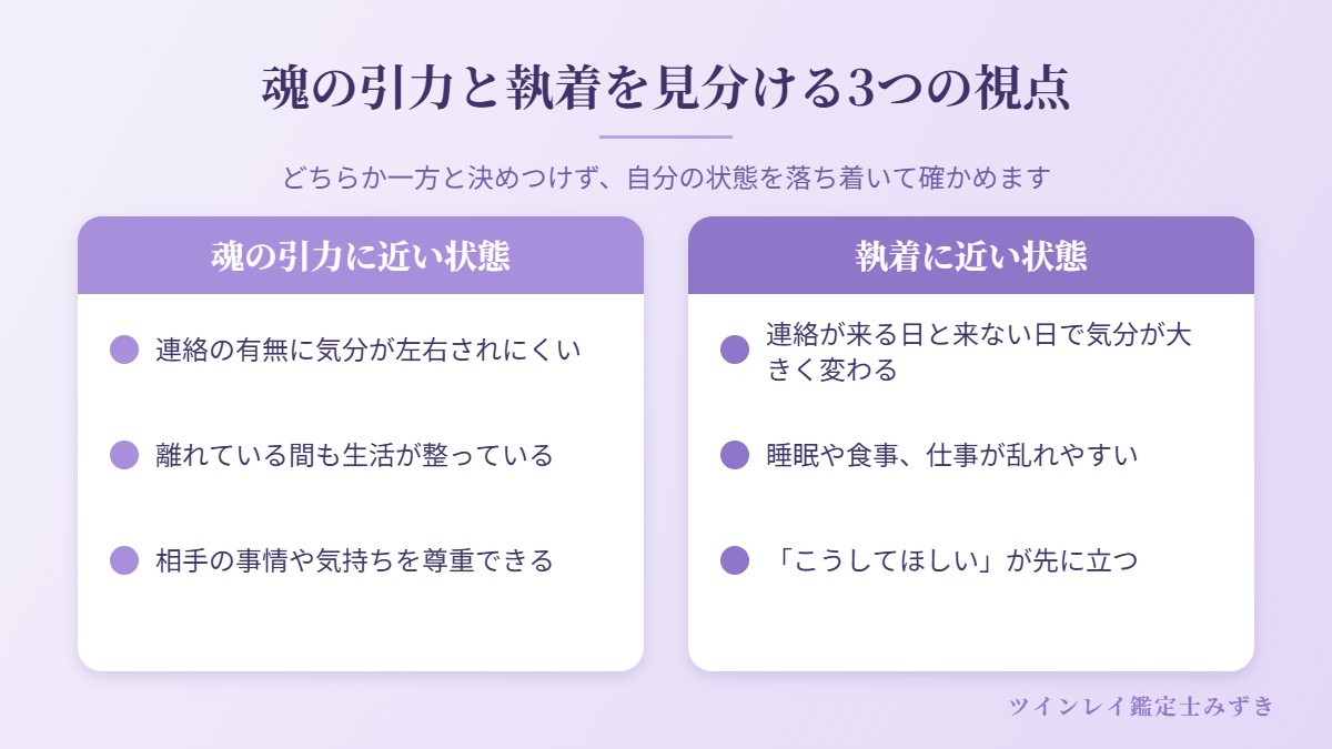 魂の引力に近い状態と執着に近い状態の比較図